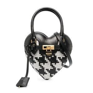 MOSCHINO Houndstooth Heart shaped woven leather shoulder bag top handle
